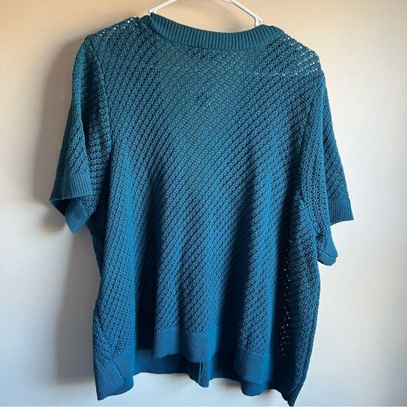 Lane Bryant Teal Blue Open Knit Short Sleeve Cardigan Sweater NWT - Picture 4 of 5